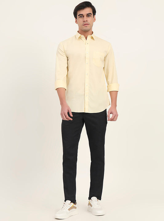 Yellow Solid Slim Fit Semi Casual Shirt | Greenfibre
