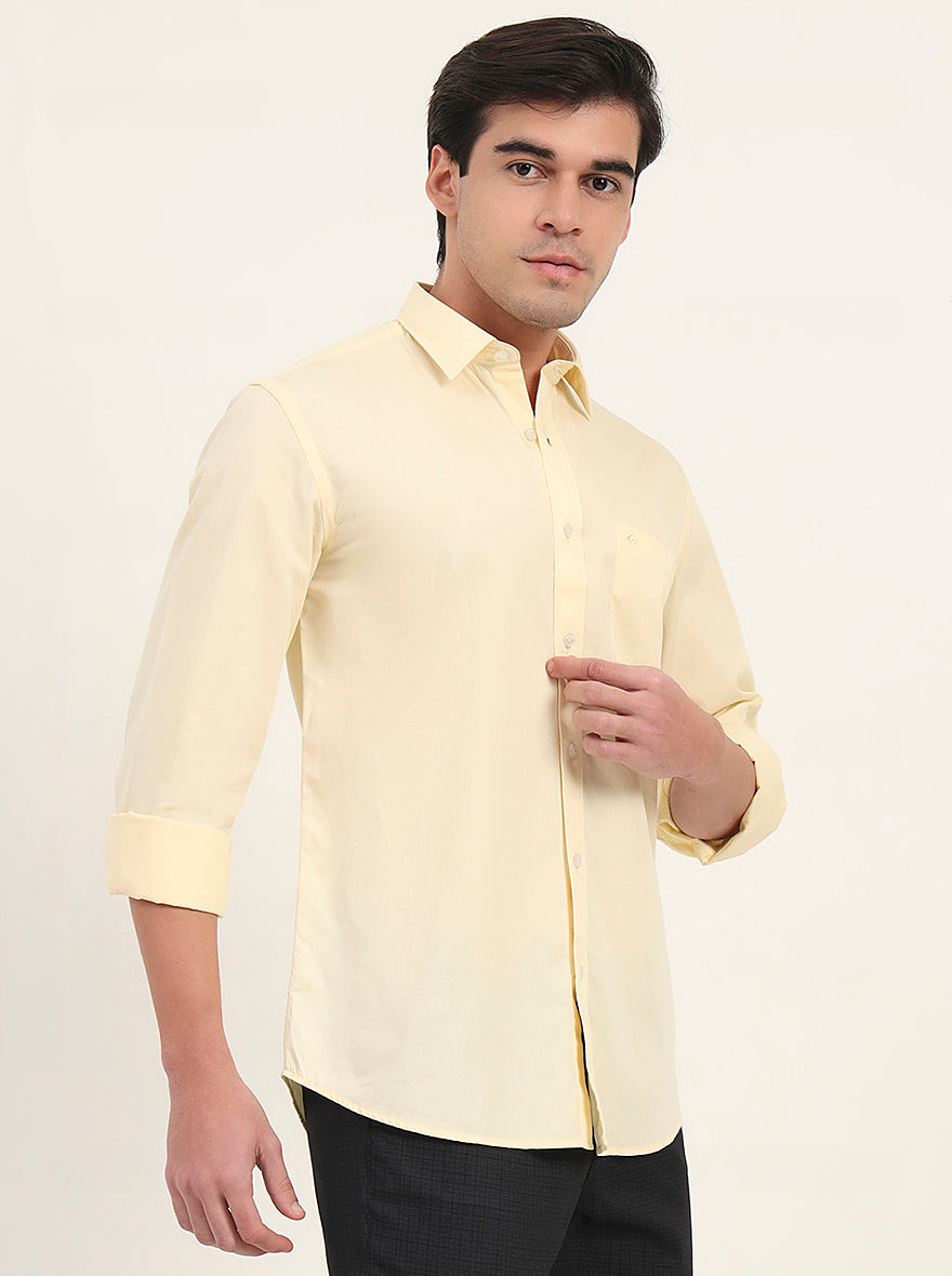 Yellow Solid Slim Fit Semi Casual Shirt | Greenfibre