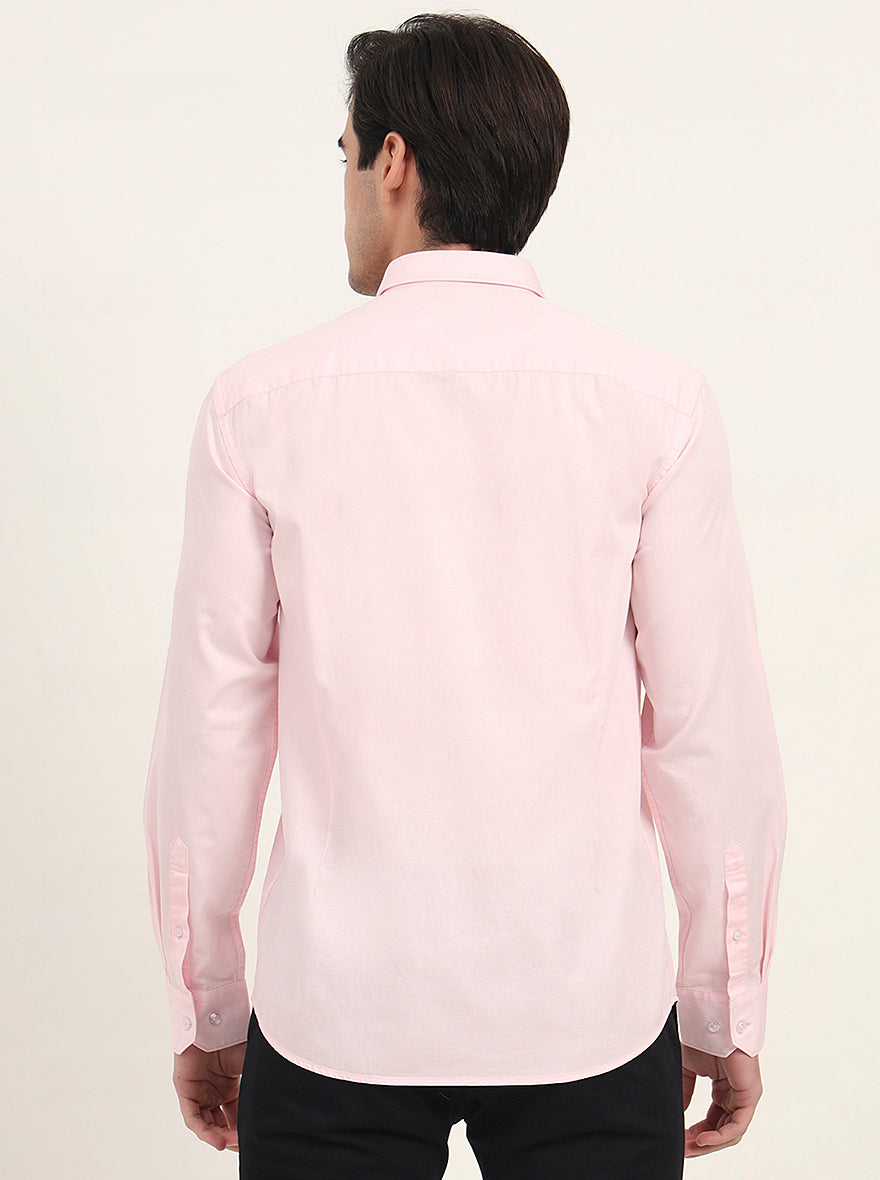 Light Pink Solid Slim Fit Semi Casual Shirt | Greenfibre