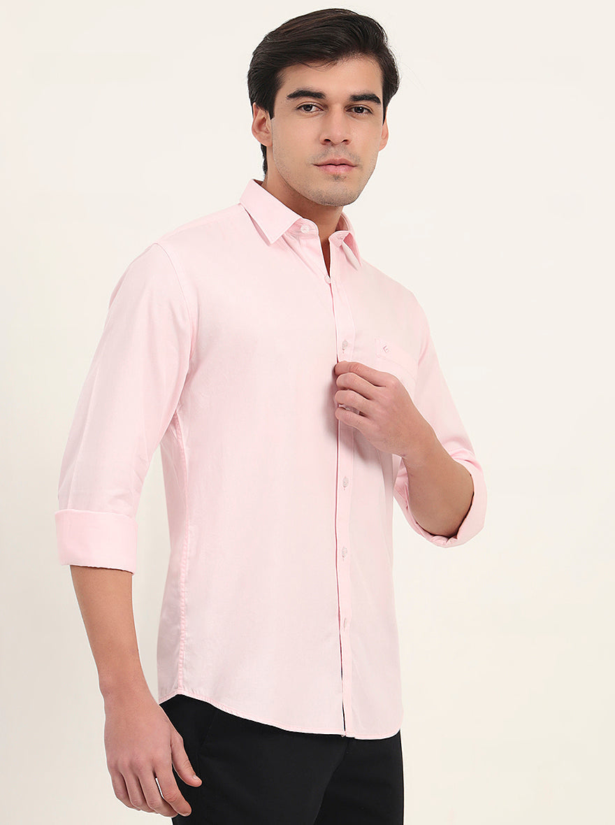 Light Pink Solid Slim Fit Semi Casual Shirt | Greenfibre