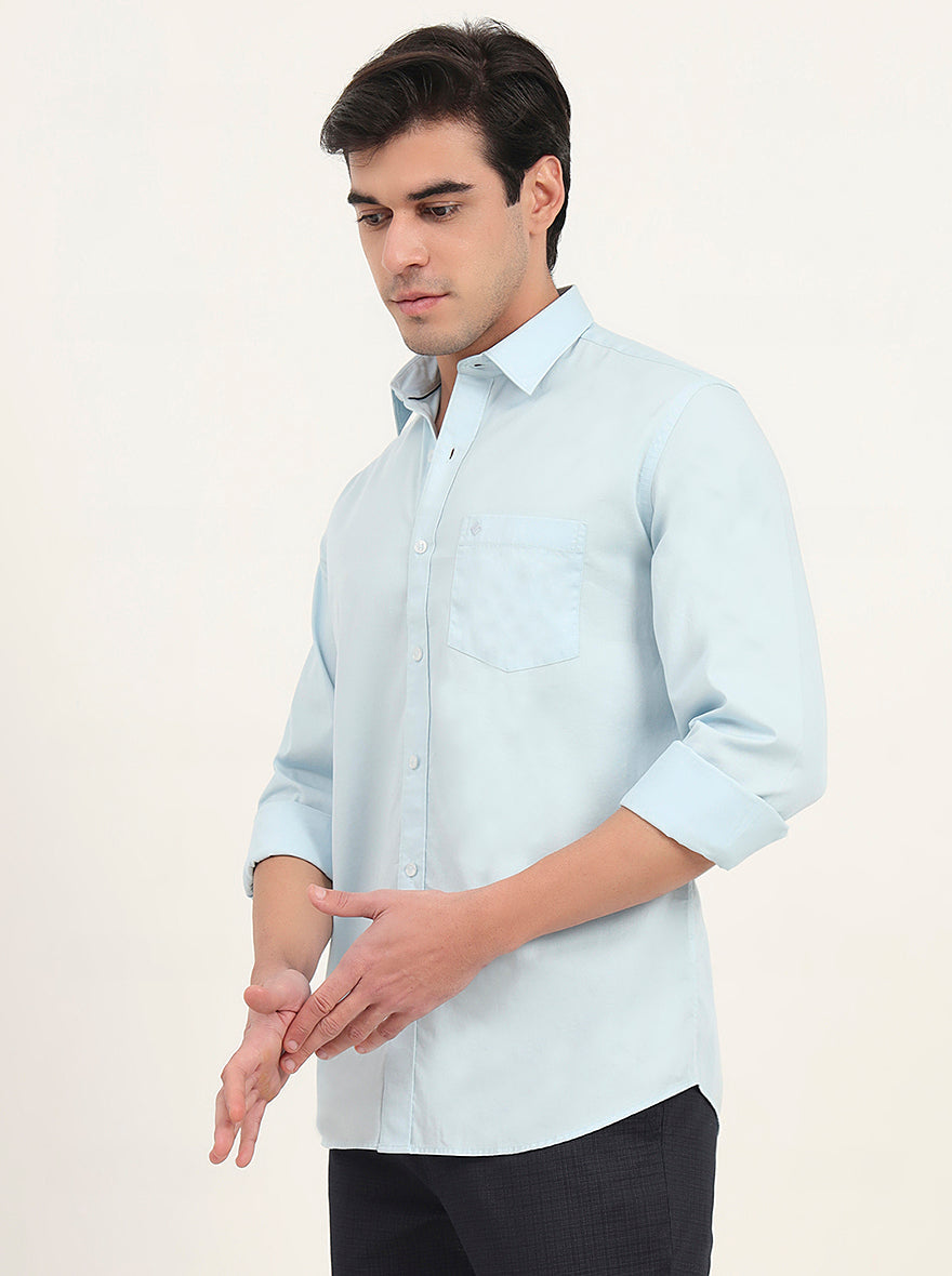 Sky Blue Solid Slim Fit Semi Casual Shirt | Greenfibre