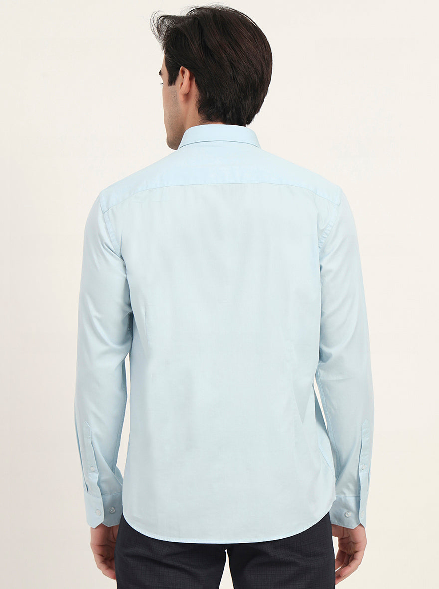 Sky Blue Solid Slim Fit Semi Casual Shirt | Greenfibre