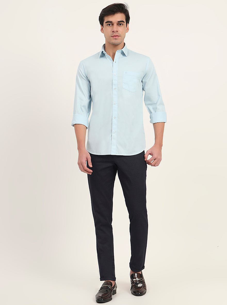 Sky Blue Solid Slim Fit Semi Casual Shirt | Greenfibre