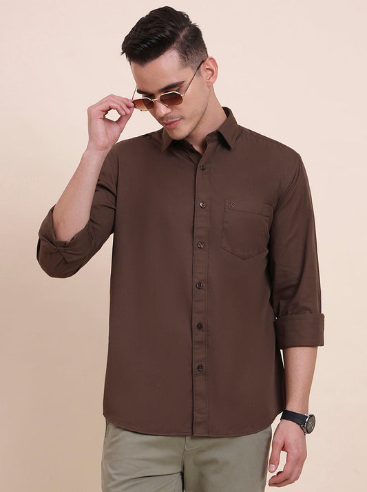 Brown Solid Smart Fit Semi Casual Shirt | Greenfibre