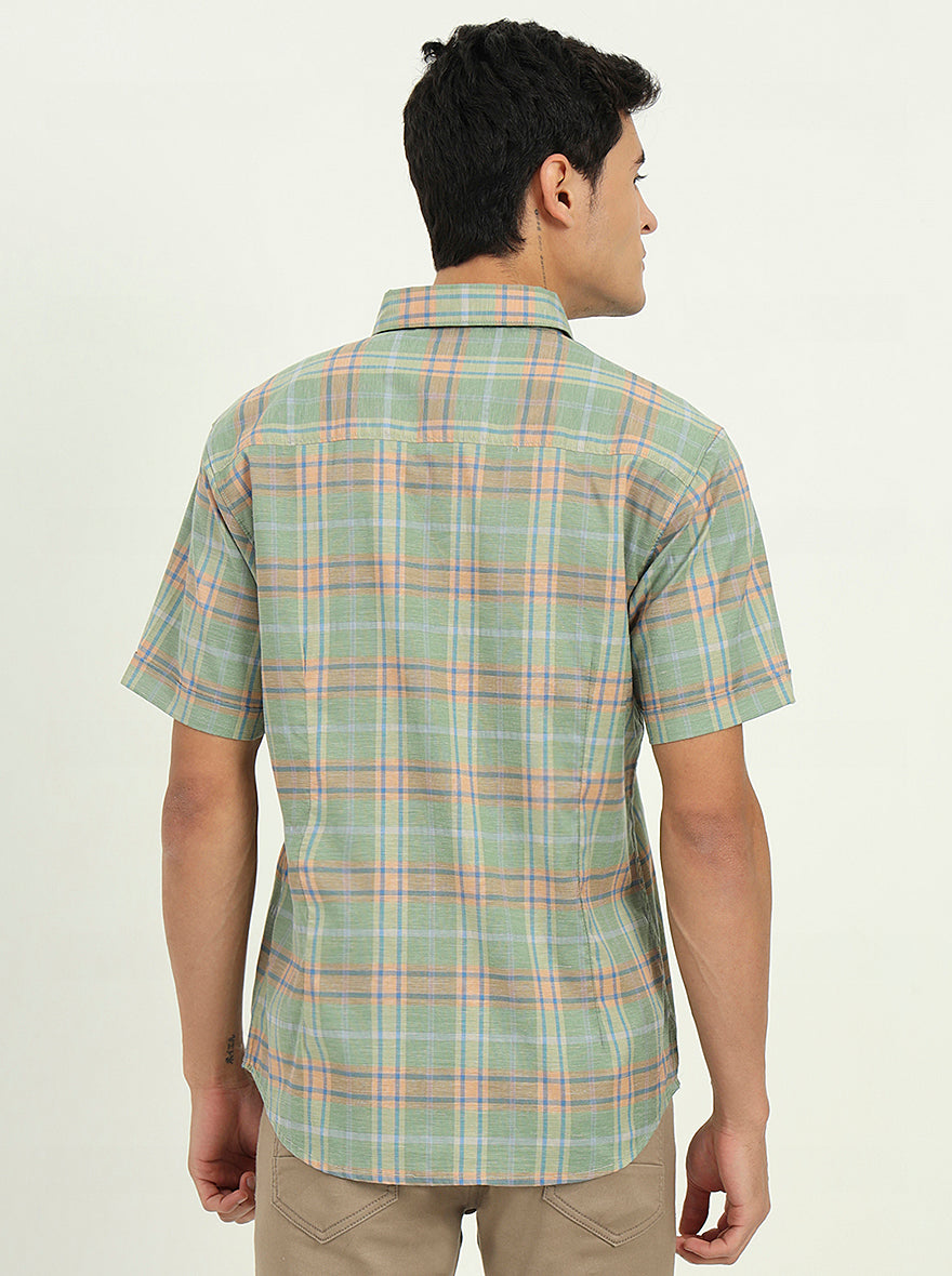 Light Green Checked Slim Fit Casual Shirt | Greenfibre