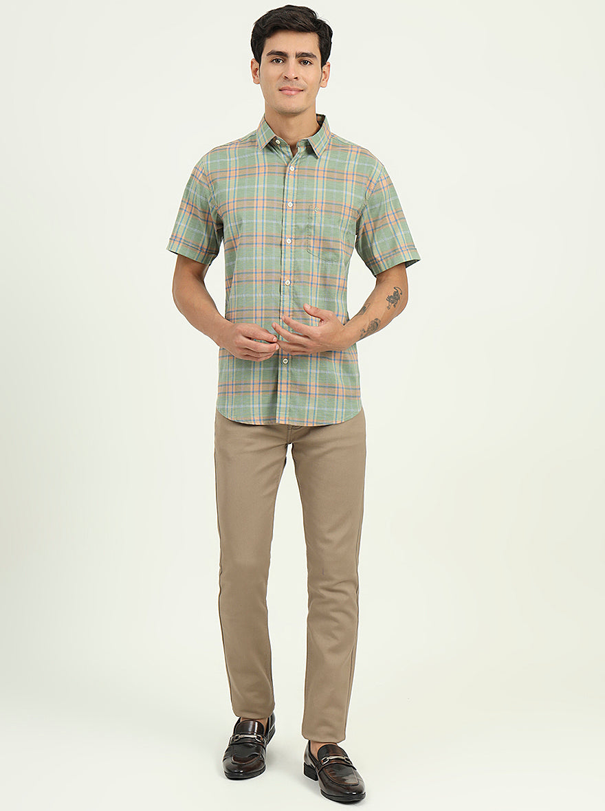 Light Green Checked Slim Fit Casual Shirt | Greenfibre