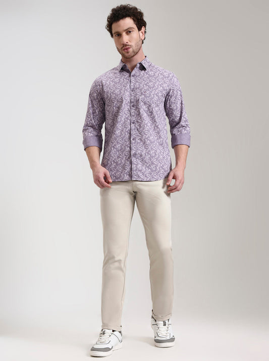 Purple Printed Slim Fit Casual Shirt | Greenfibre