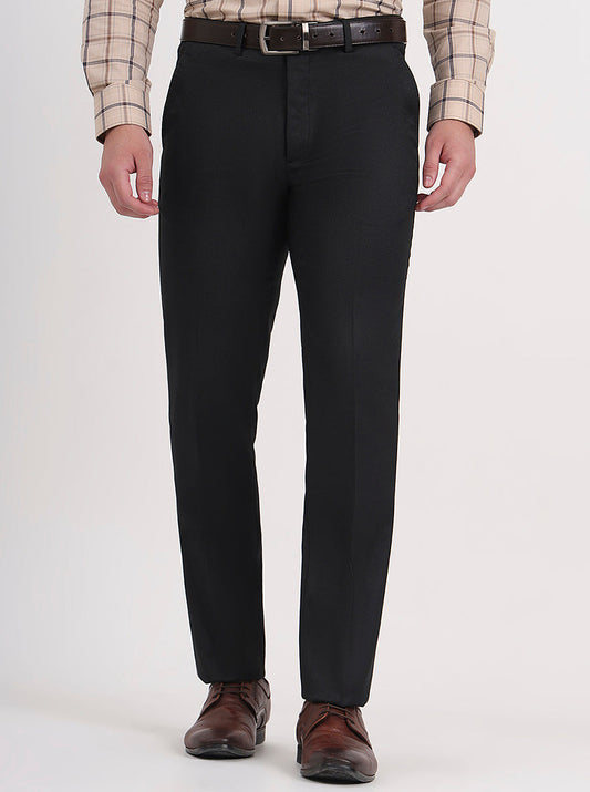 Black Solid Slim Fit Formal Trouser | Greenfibre