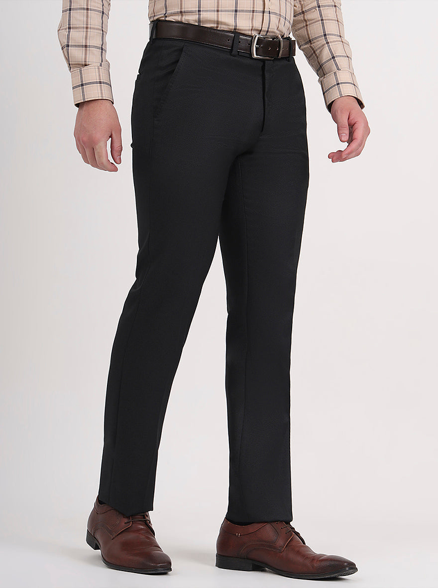 Black Solid Slim Fit Formal Trouser | Greenfibre