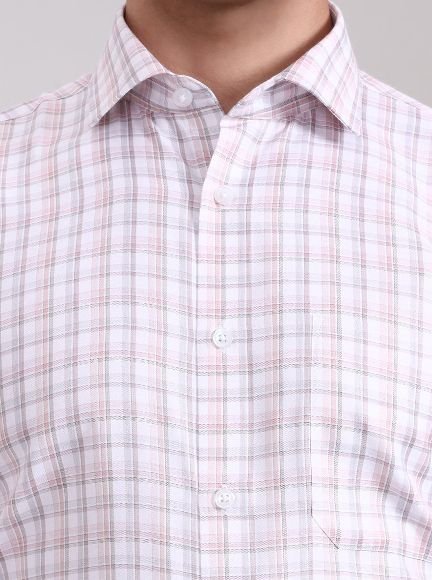 Pink & Grey Checked Slim Fit Formal Shirt | Greenfibre