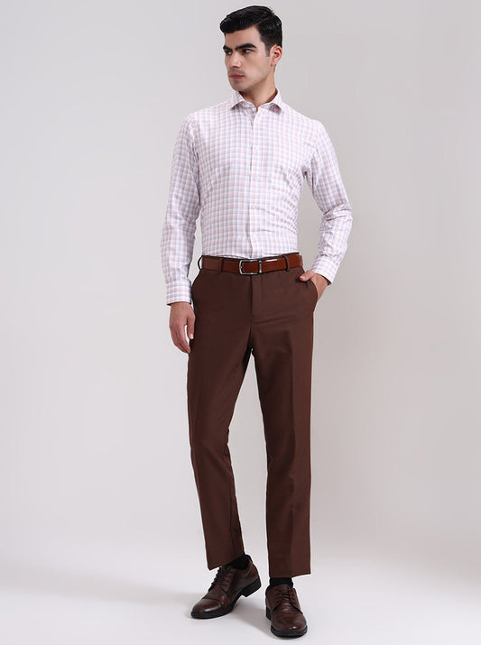 Pink & Grey Checked Slim Fit Formal Shirt | Greenfibre