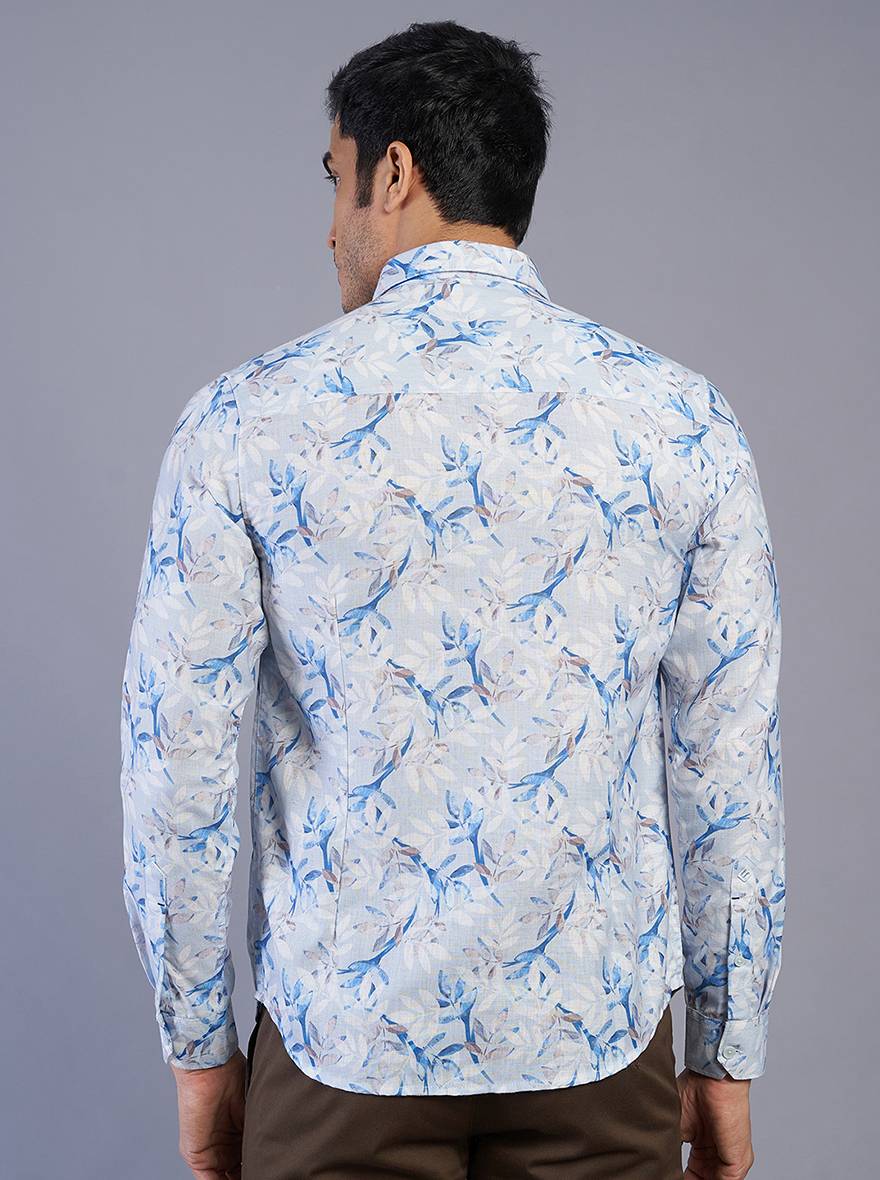 Blue Printed Slim Fit Casual Shirt | Greenfibre