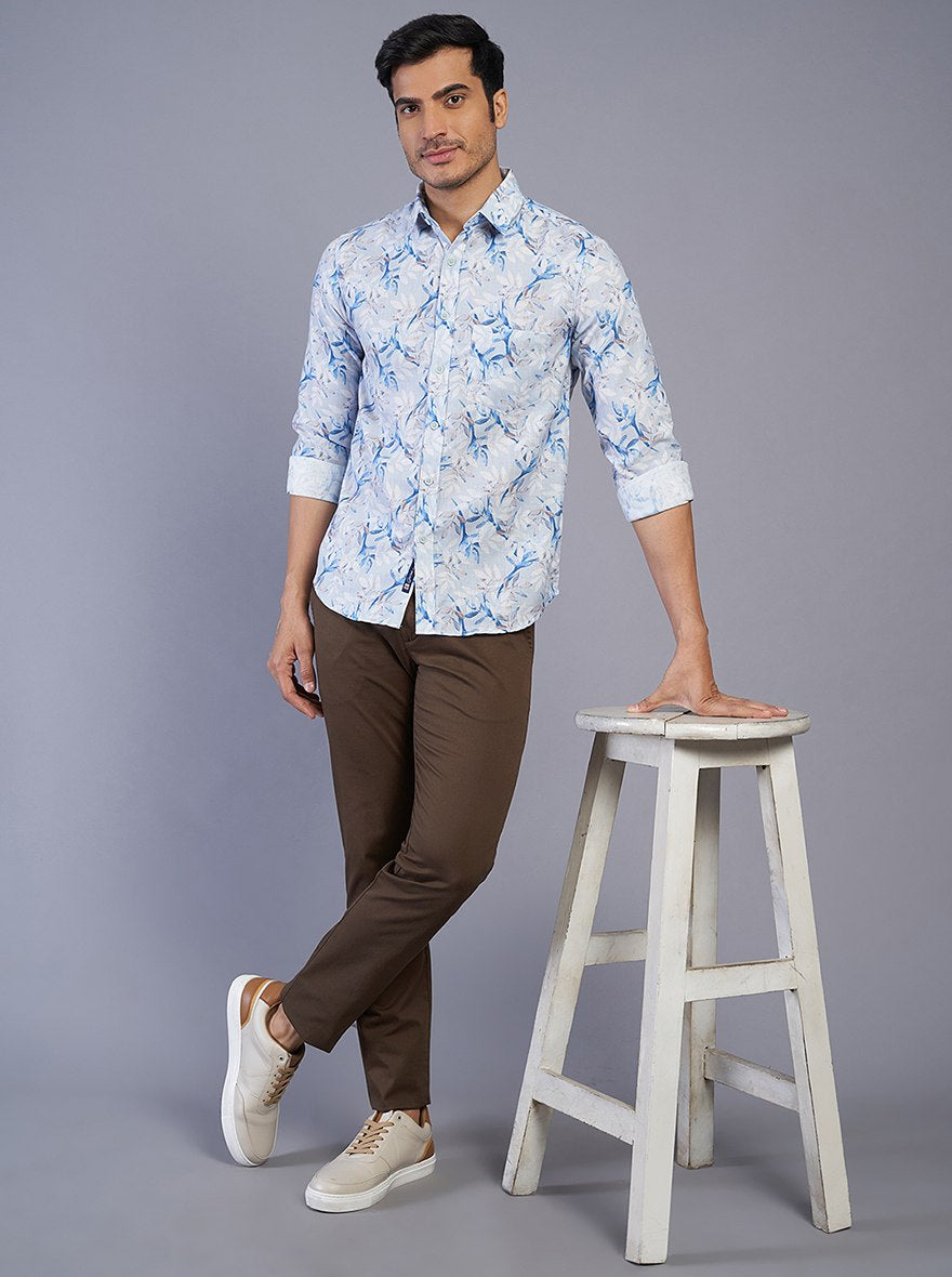 Blue Printed Slim Fit Casual Shirt | Greenfibre