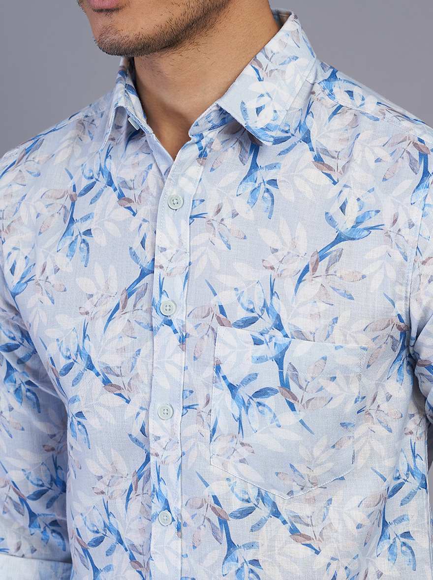 Blue Printed Slim Fit Casual Shirt | Greenfibre