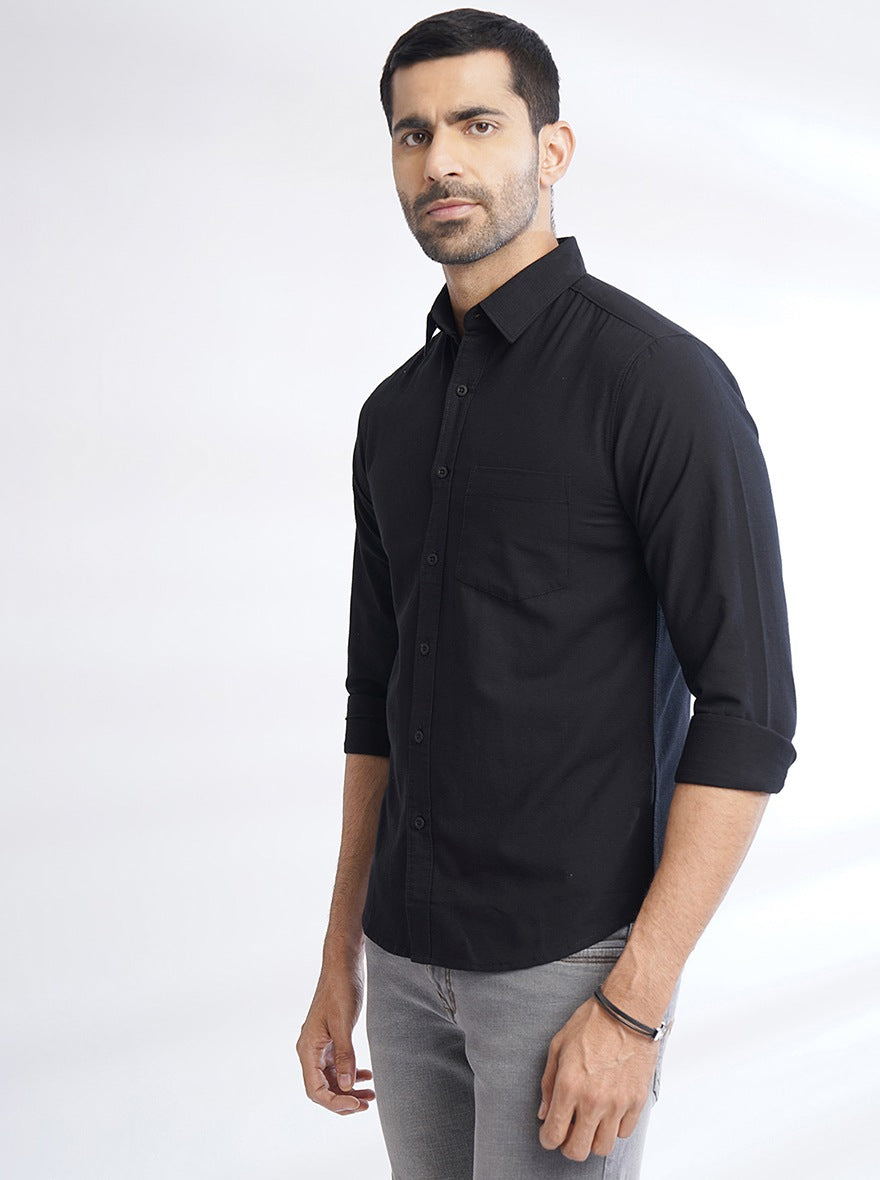 Black Solid Slim Fit Casual Shirt | Greenfibre