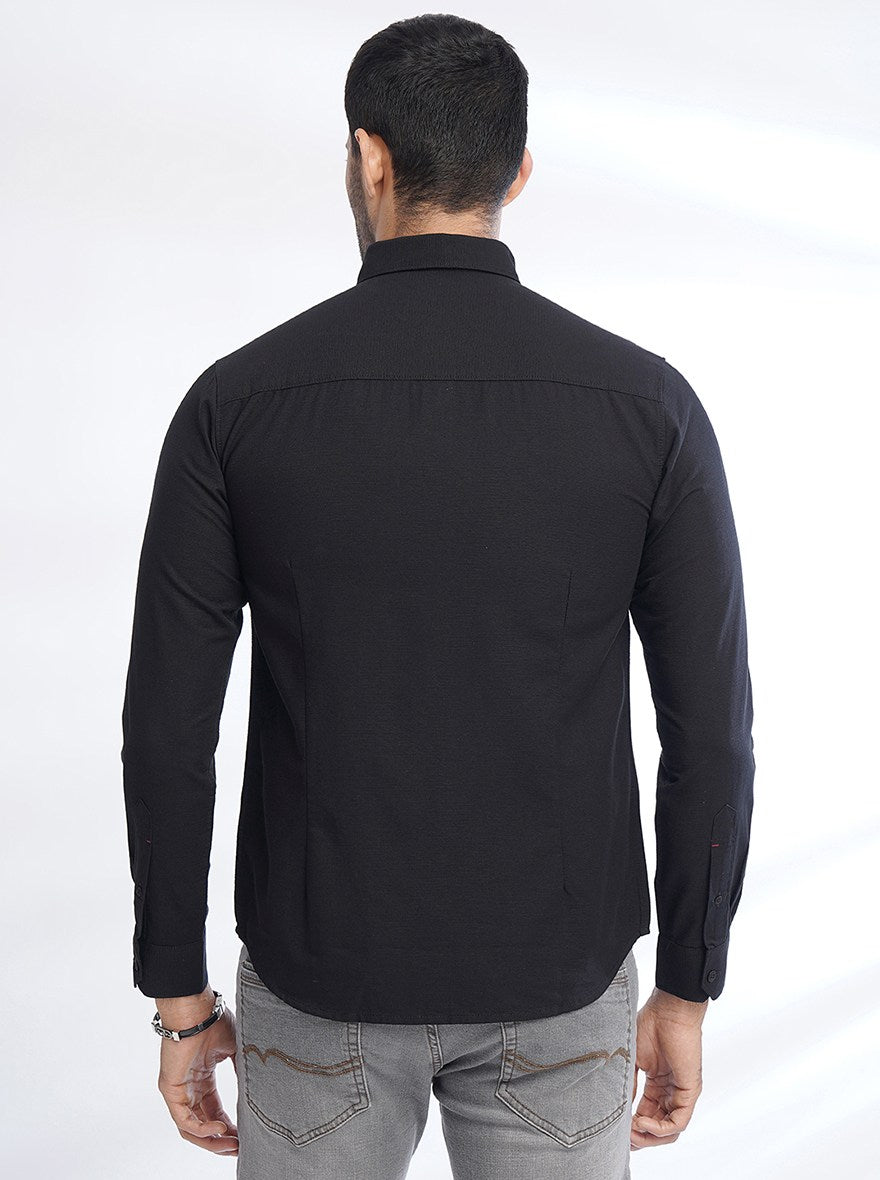 Black Solid Slim Fit Casual Shirt | Greenfibre
