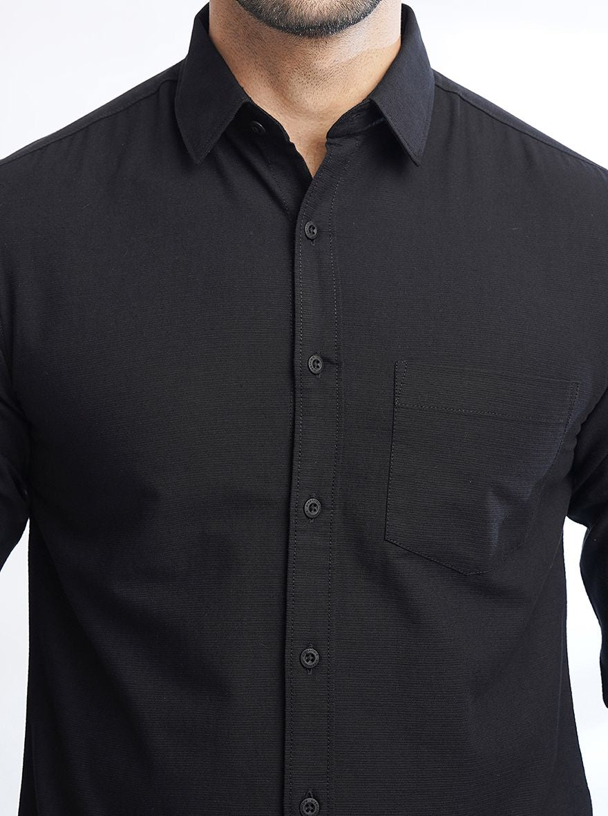 Black Solid Slim Fit Casual Shirt | Greenfibre