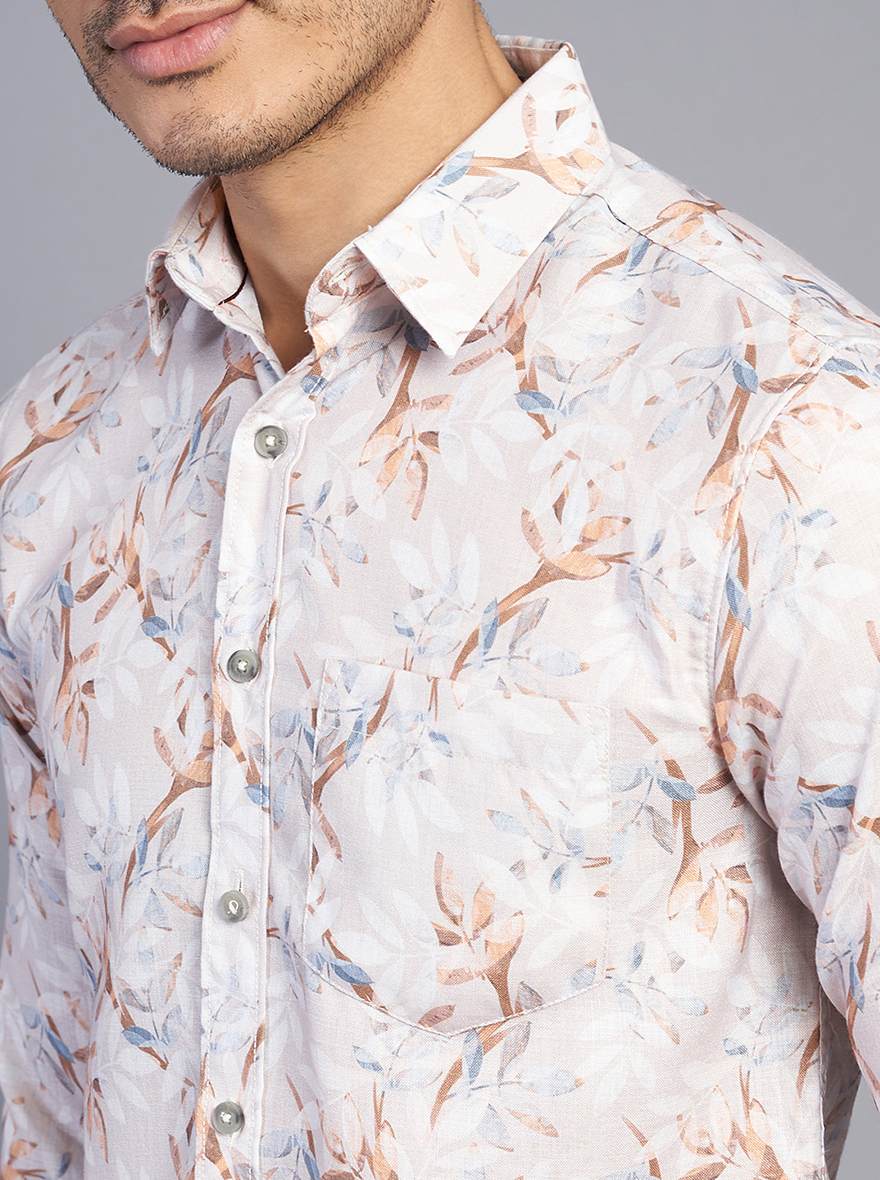 Light Grey Printed Slim Fit Casual Shirt | Greenfibre