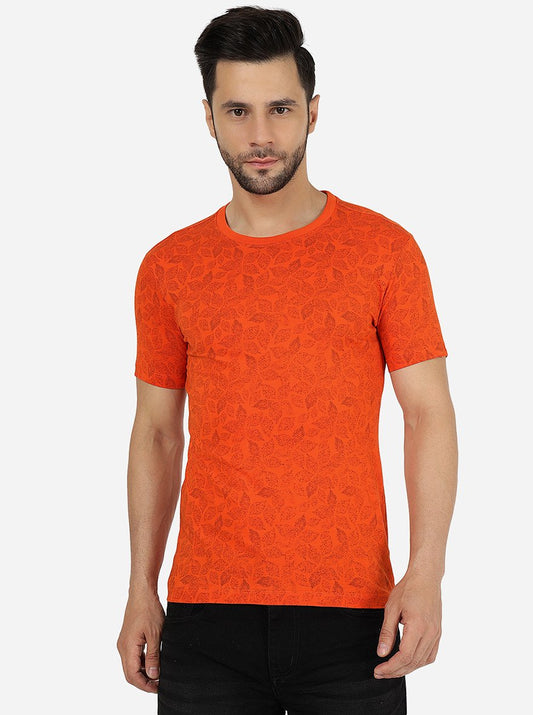 Orange Printed Slim Fit T-Shirt | Greenfibre
