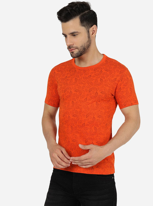 Orange Printed Slim Fit T-Shirt | Greenfibre