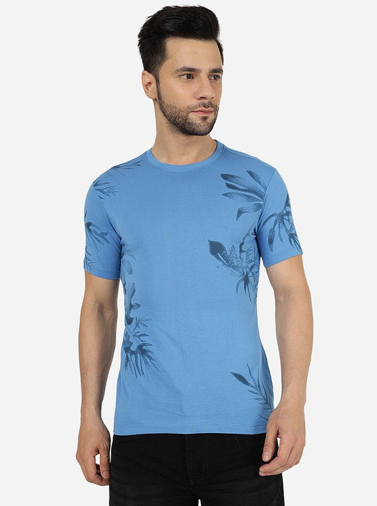 Campanula Blue Printed Slim Fit T-Shirt | Greenfibre