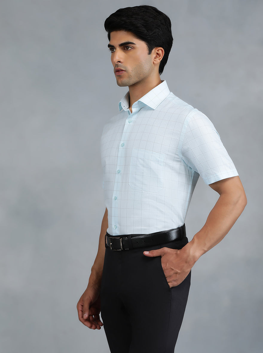 Light Blue Checked Regular Fit Formal Shirt | Greenfibre