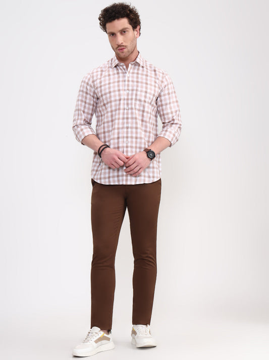 Brown Checked Smart Fit Semi Casual Shirt | Greenfibre