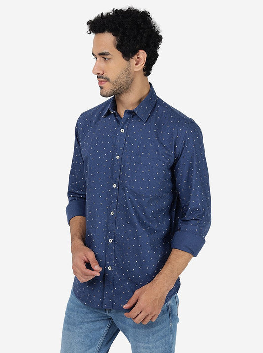 Blue Printed Smart Fit Semi Casual Shirt | Greenfibre