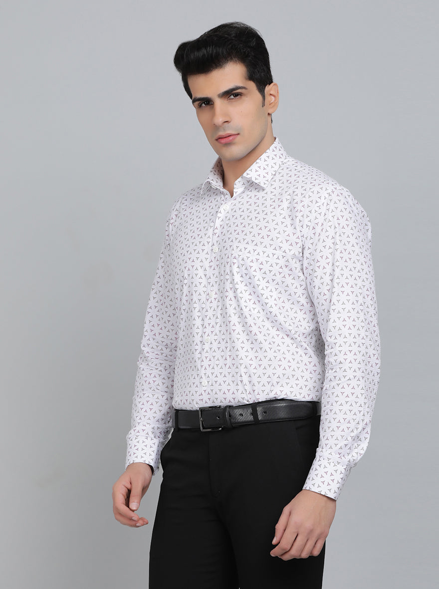 White Printed Regular Fit Formal Shirt | JadeBlue