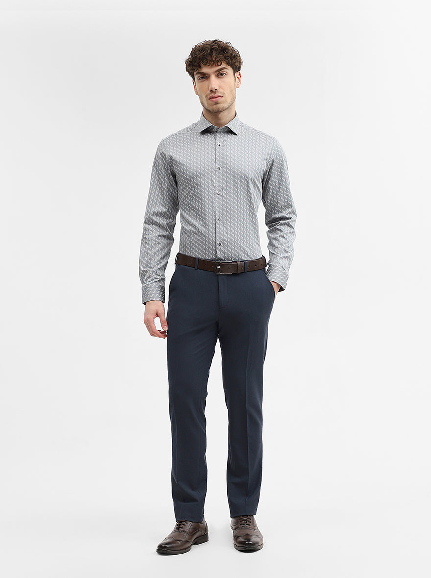 Grey Printed Slim Fit Formal Shirt | Greenfibre