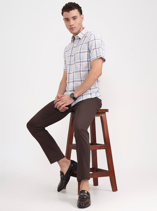 Dark Brown Solid Super Slim Fit Casual Trouser | Greenfibre