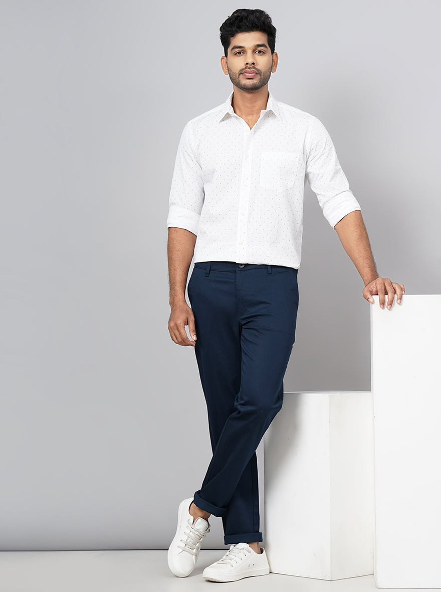 Navy Blue Solid Neo Fit Casual Trouser | Greenfibre