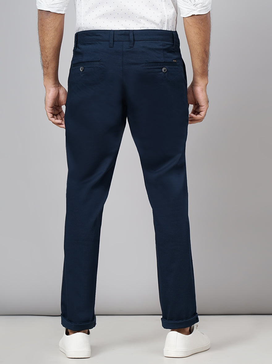 Navy Blue Solid Neo Fit Casual Trouser | Greenfibre