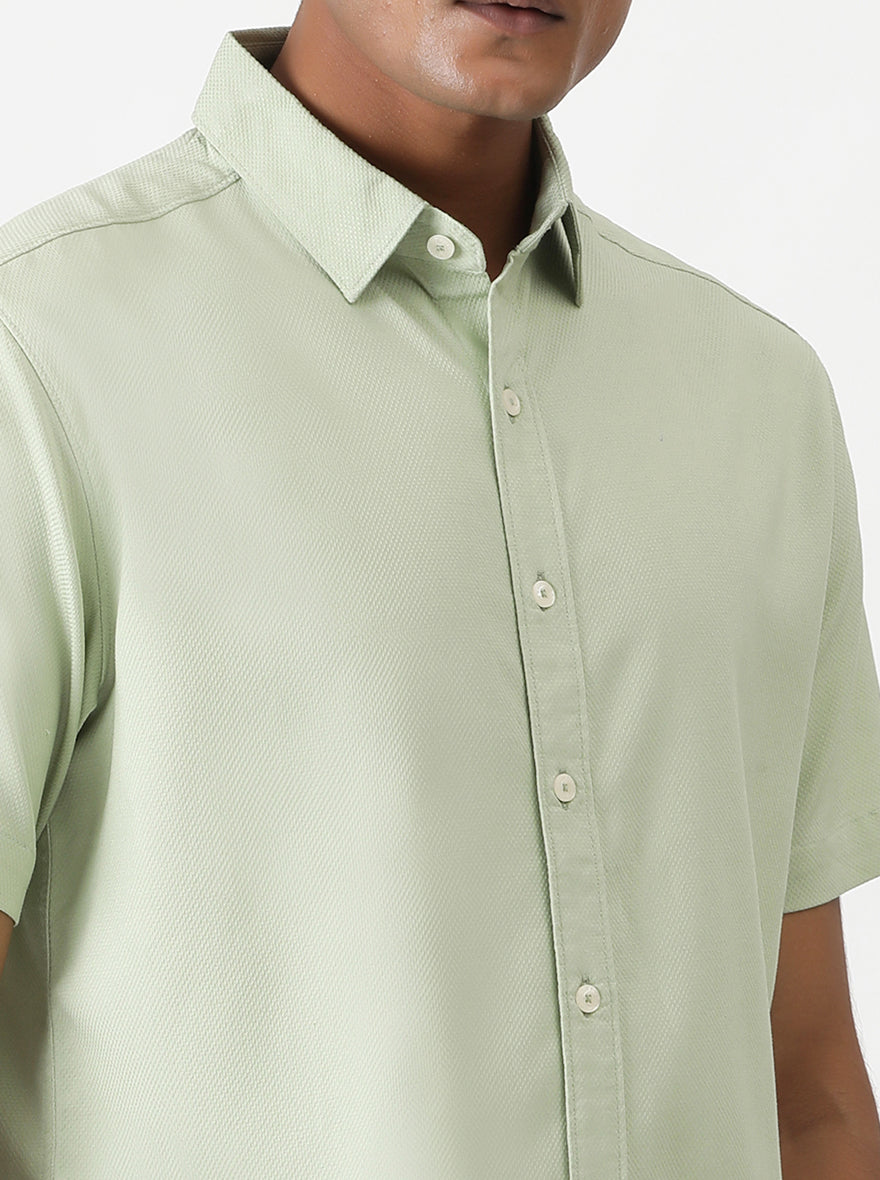 Light Green Solid Slim Fit Casual Shirt | Greenfibre