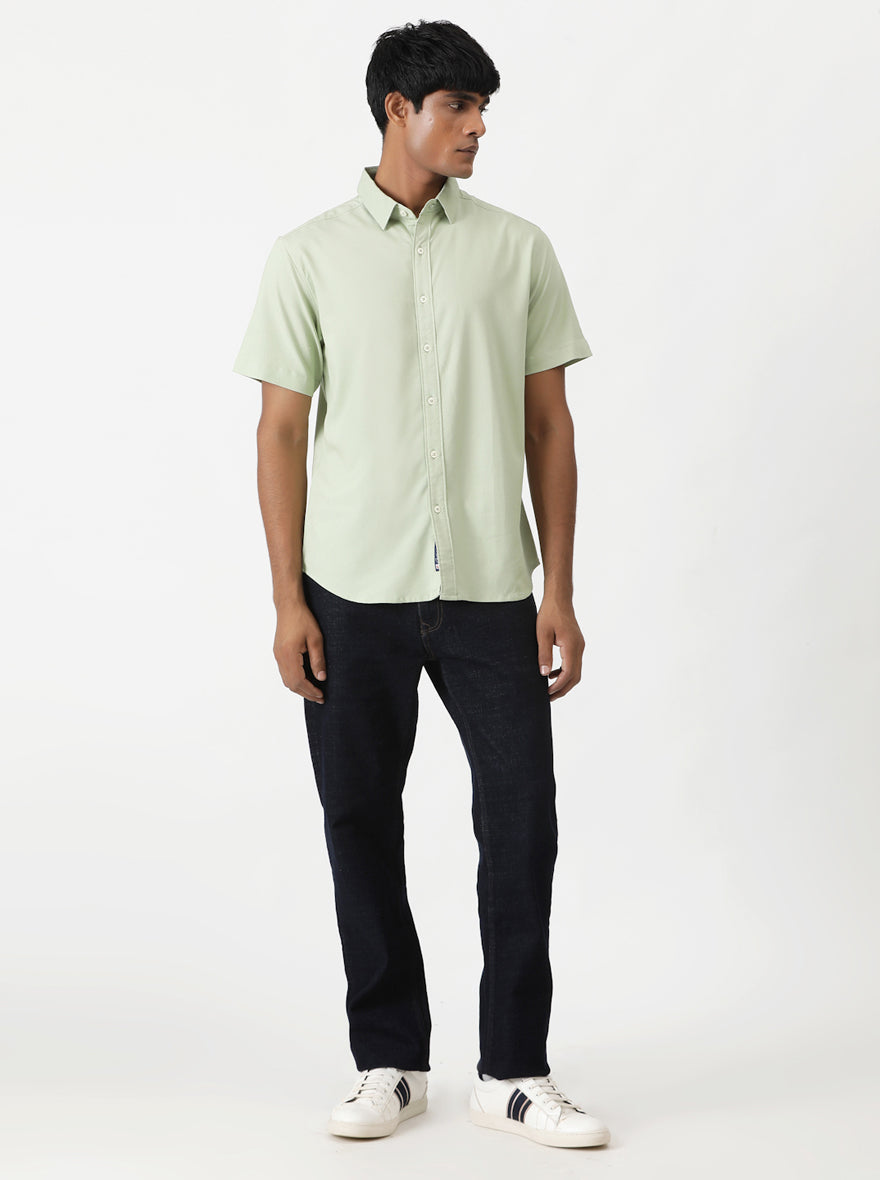 Light Green Solid Slim Fit Casual Shirt | Greenfibre