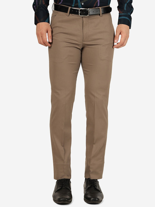 Brown Solid Super Slim Fit Formal Trouser | Greenfibre