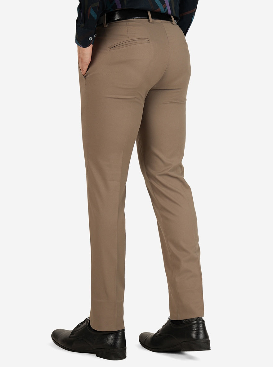 Brown Solid Super Slim Fit Formal Trouser | Greenfibre