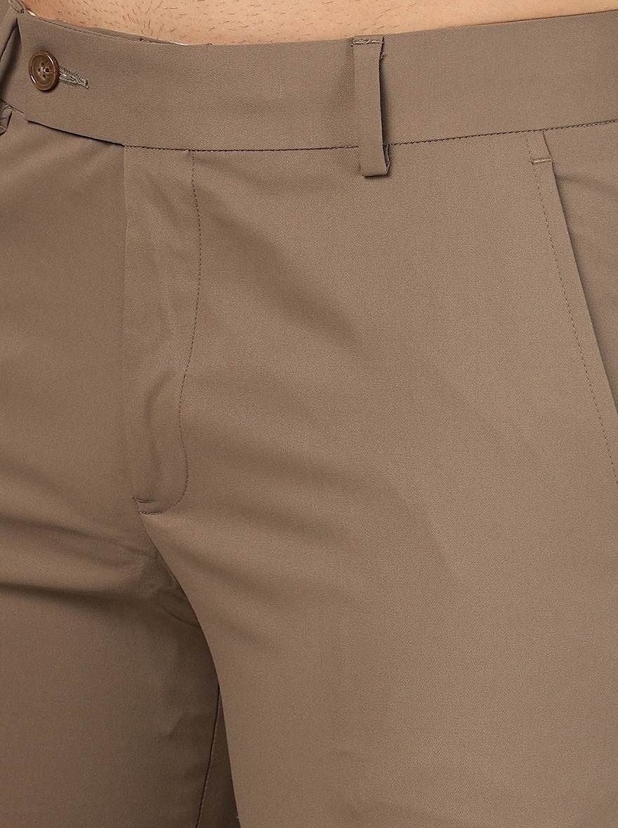 Brown Solid Super Slim Fit Formal Trouser | Greenfibre
