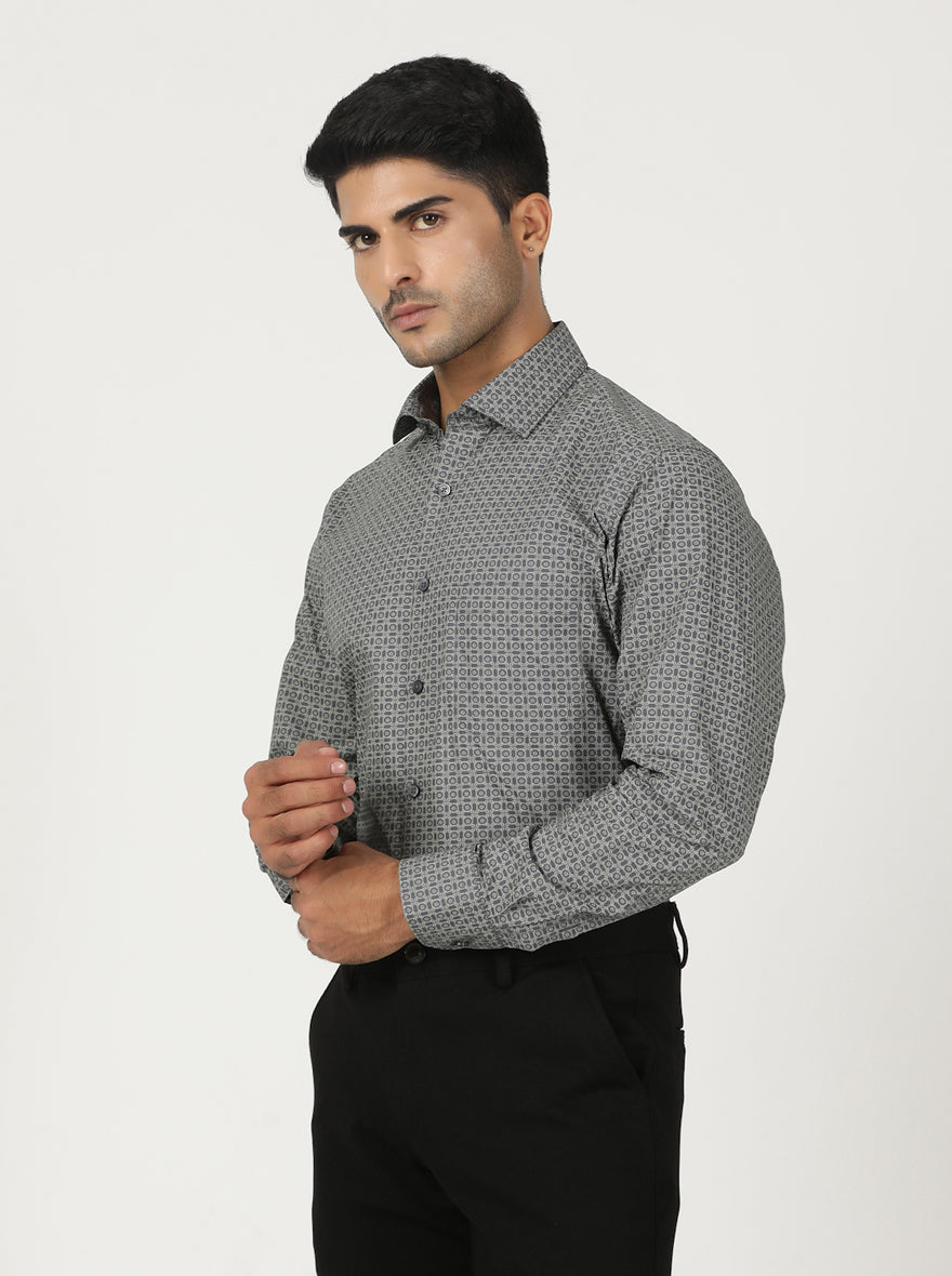 Grey Printed Slim Fit Formal Shirt | Greenfibre