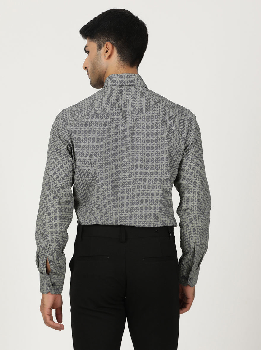 Grey Printed Slim Fit Formal Shirt | Greenfibre