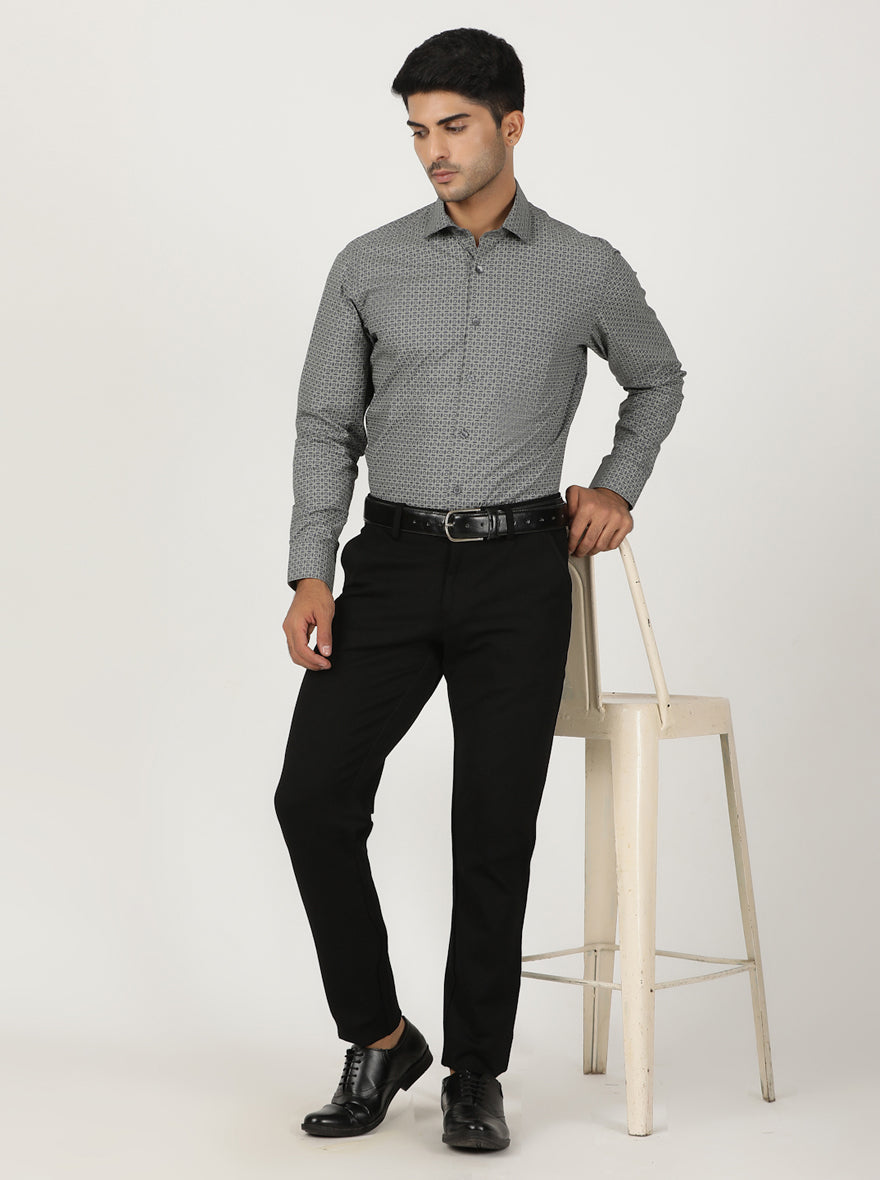 Grey Printed Slim Fit Formal Shirt | Greenfibre