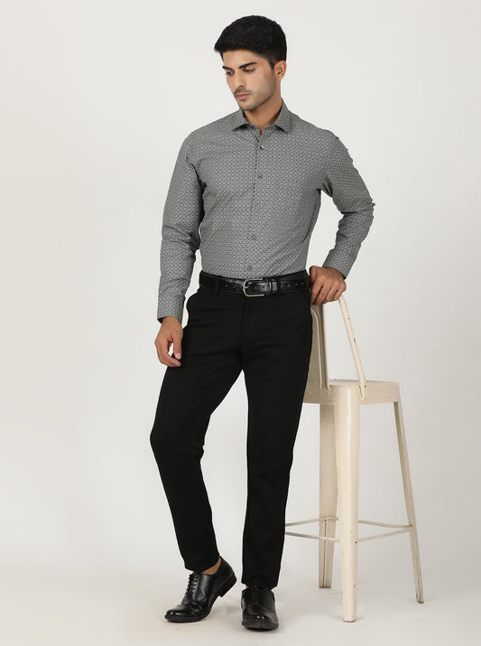 Grey Printed Slim Fit Formal Shirt | Greenfibre