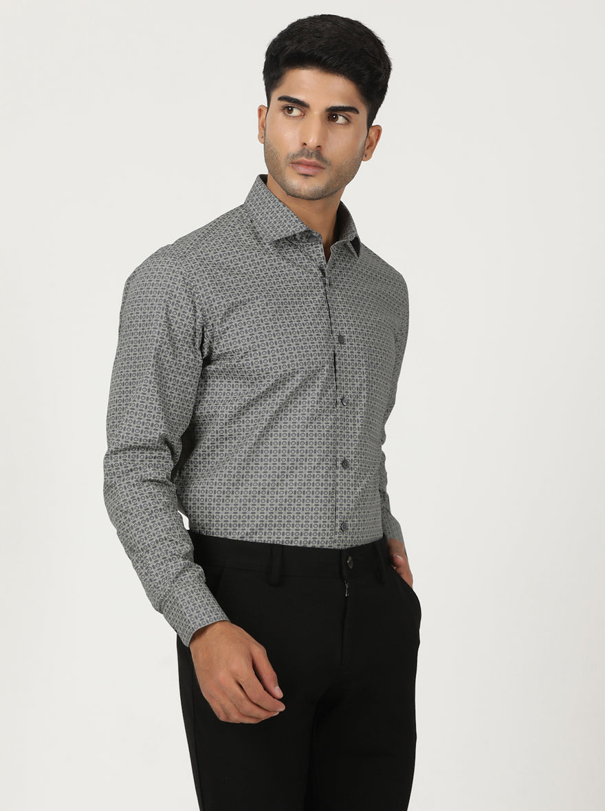 Grey Printed Slim Fit Formal Shirt | Greenfibre
