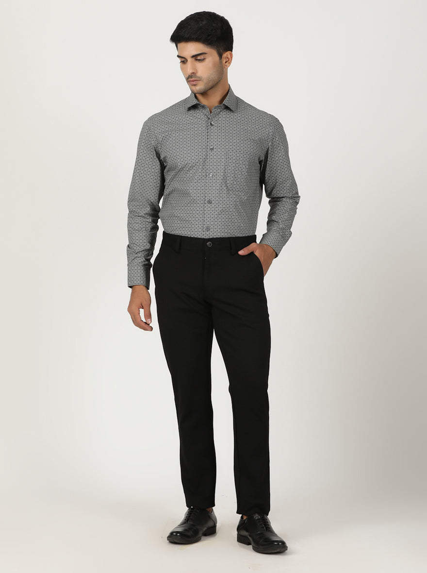 Grey Printed Slim Fit Formal Shirt | Greenfibre