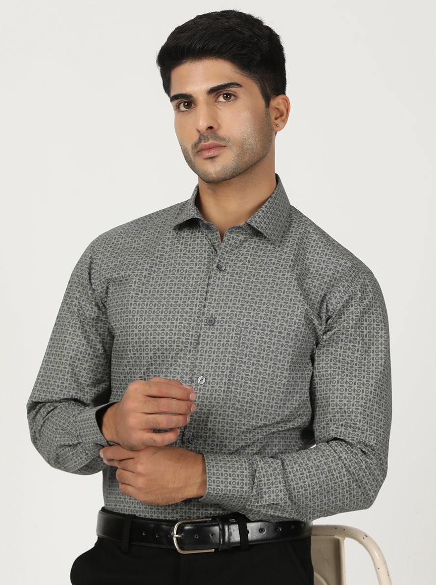 Grey Printed Slim Fit Formal Shirt | Greenfibre