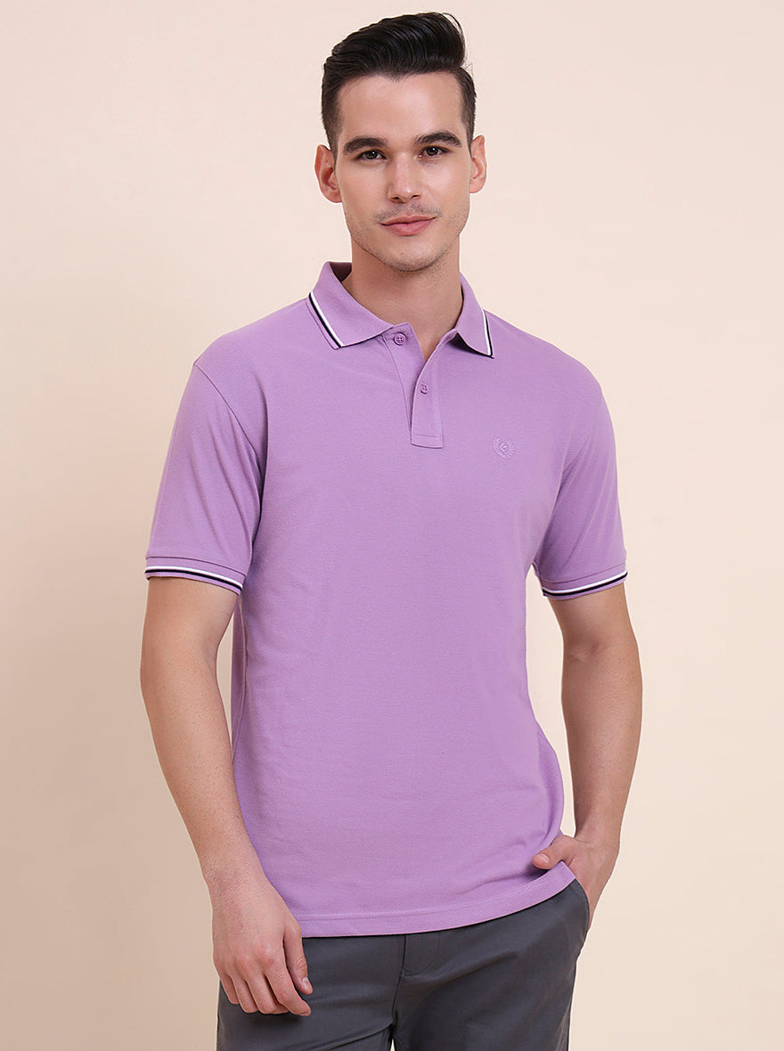 Lavender Solid Slim Fit Polo T-Shirt | Greenfibre