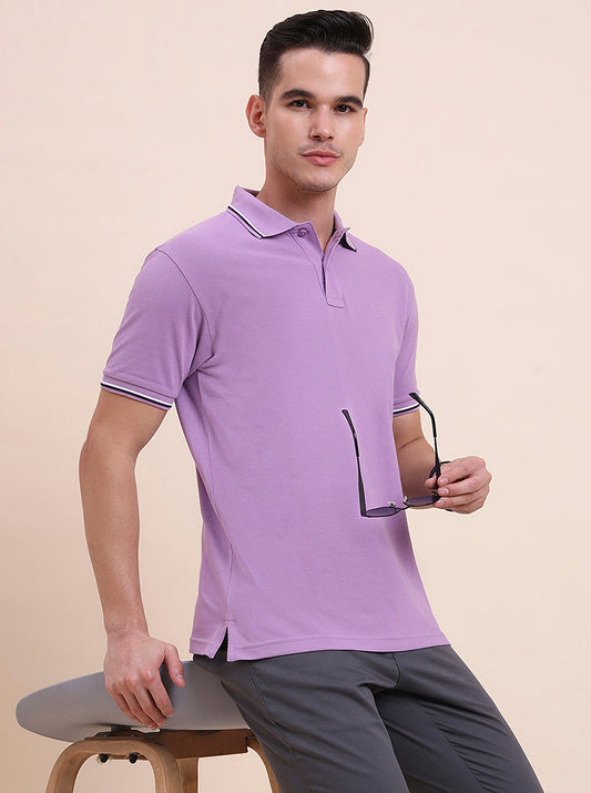 Lavender Solid Slim Fit Polo T-Shirt | Greenfibre