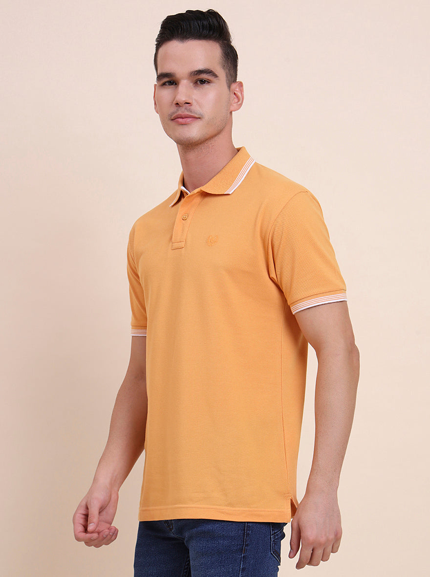 Mustard Solid Slim Fit Polo T-Shirt | Greenfibre
