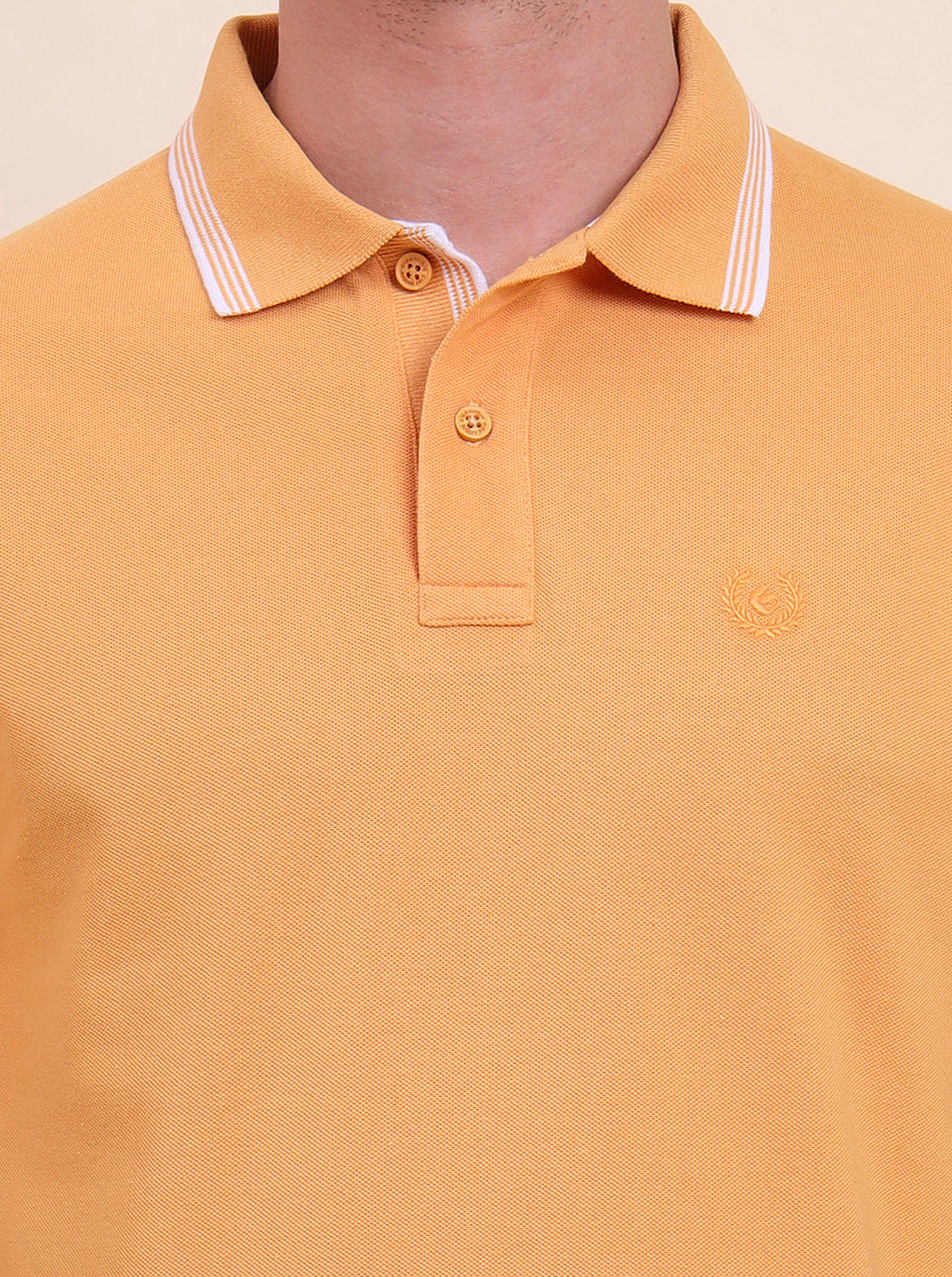 Mustard Solid Slim Fit Polo T-Shirt | Greenfibre