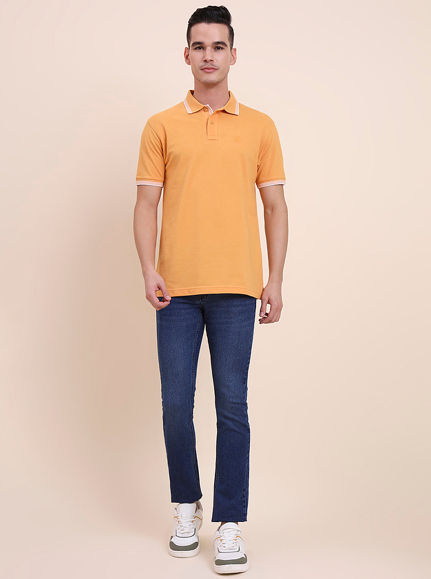 Mustard Solid Slim Fit Polo T-Shirt | Greenfibre